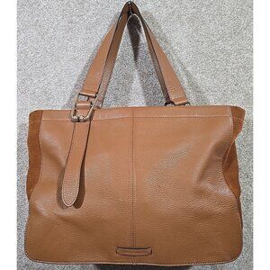 Vince Camuto Cali Tote Bag Dark Rum Leather Suede Gusset Double Handles Pockets